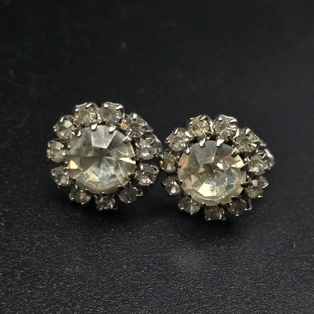Clear Rhinestone Clip On Earrings Petite Small Vintage Glam